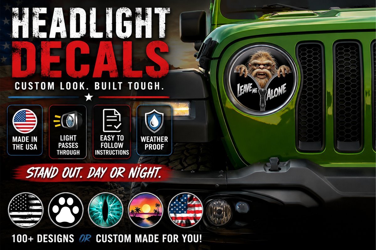 Bigfoot leave me alone round headlight decals