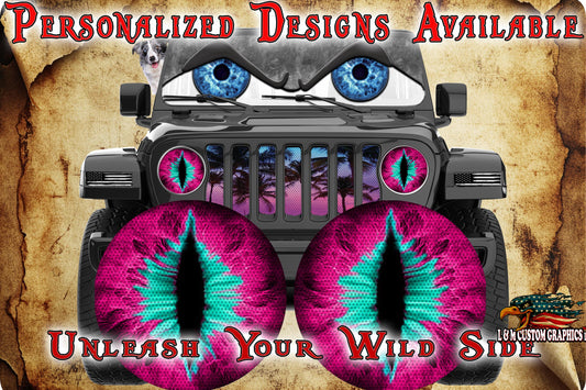 Pink and teal headlight decal