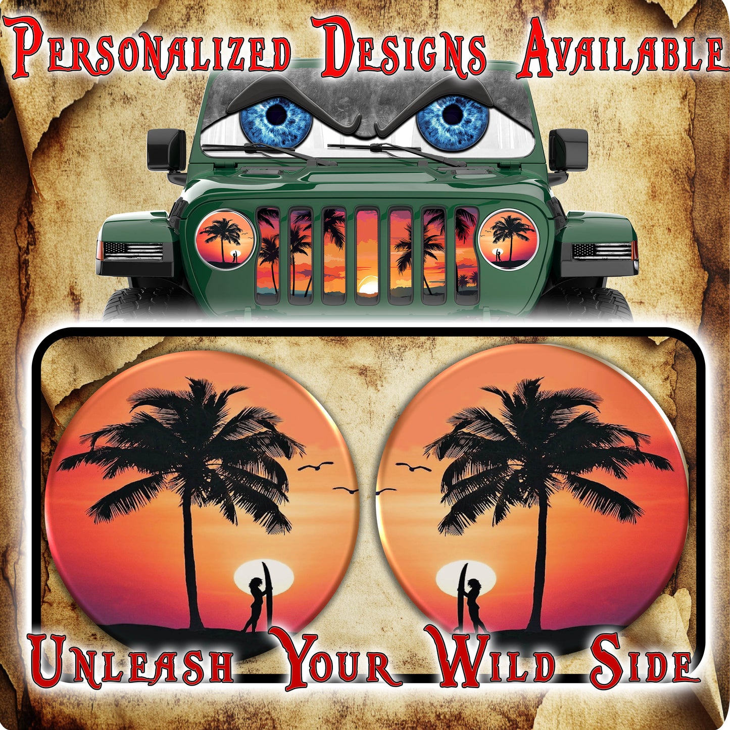 Surfs up round headlight decals 161
