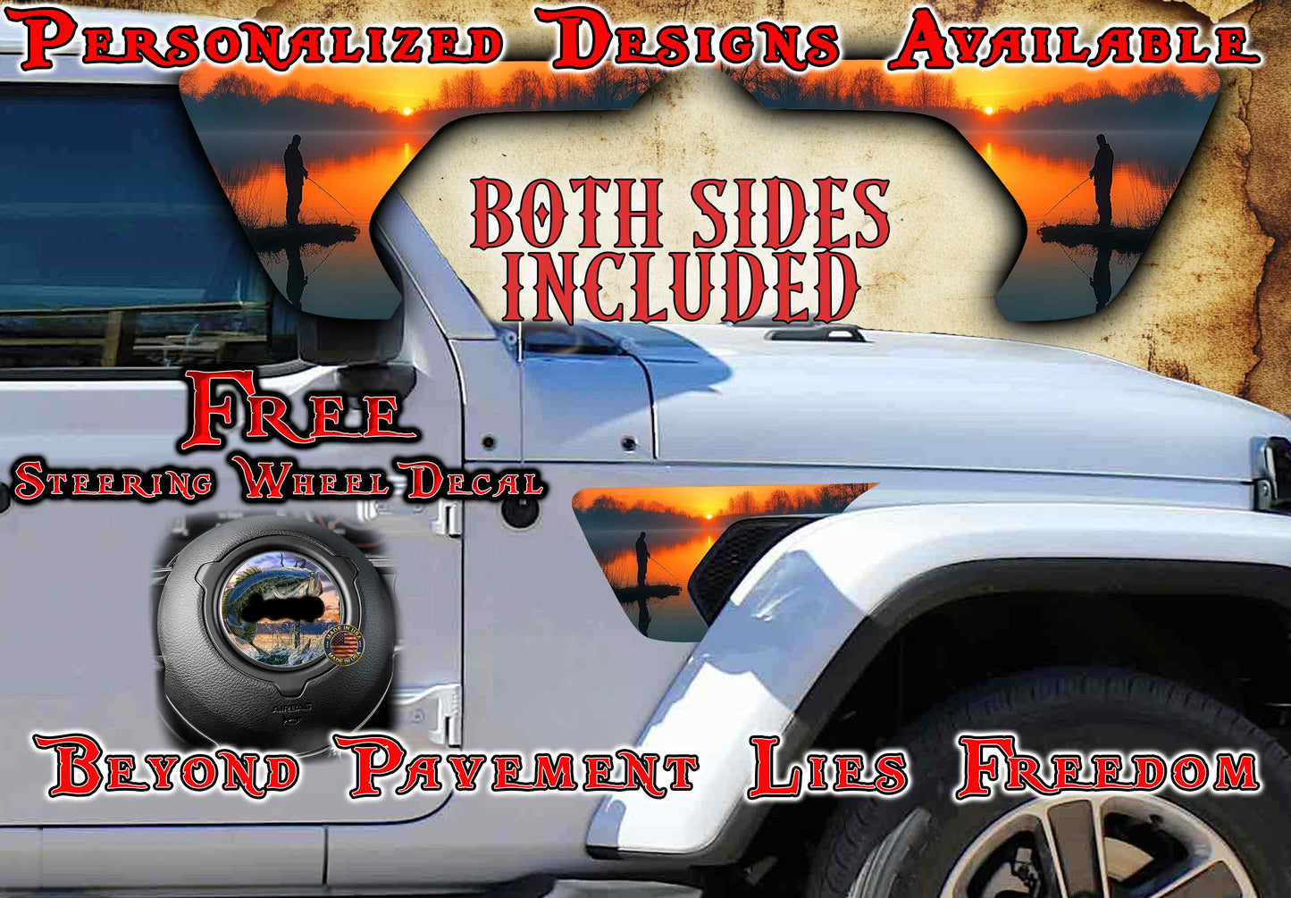 Fishing fender vent decal for the JL or JT 2018 or newer