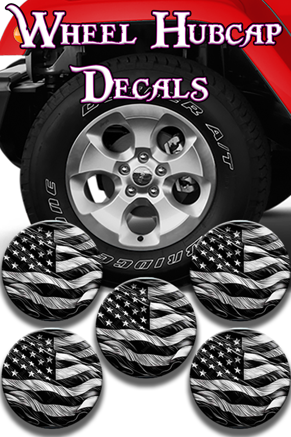 Black and white American flag design Hub cap decal 20