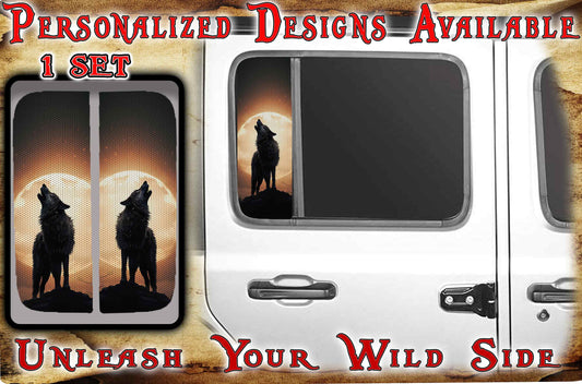 Side door window decal Wolf and moon 210
