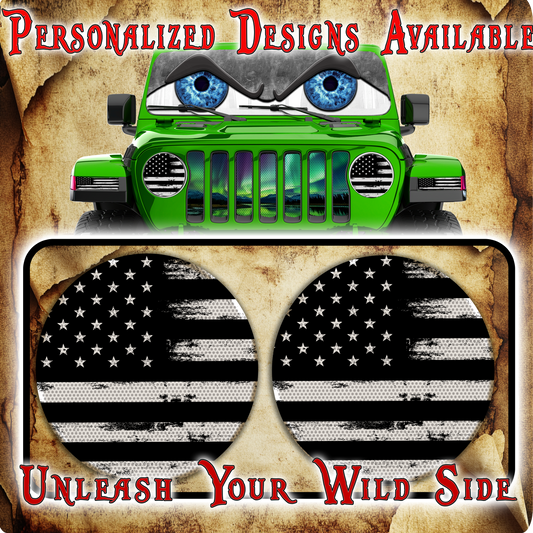 Black and white American flag headlight decal 28