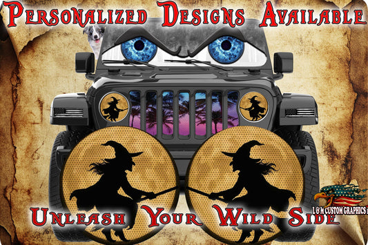 Witch and moon for a round beast headlight Decal.