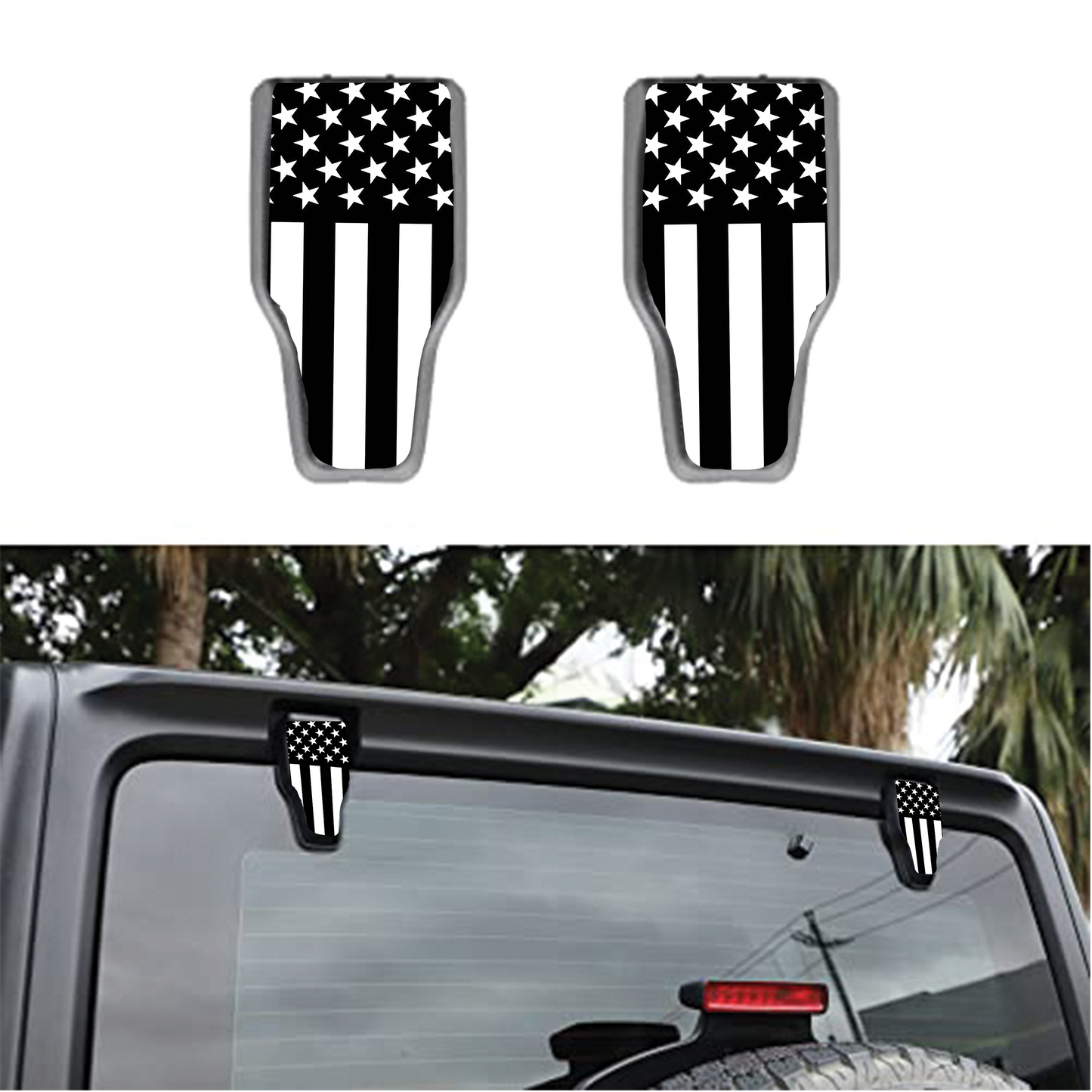 black and white flag Rear liftgate hinge overlay decal 33