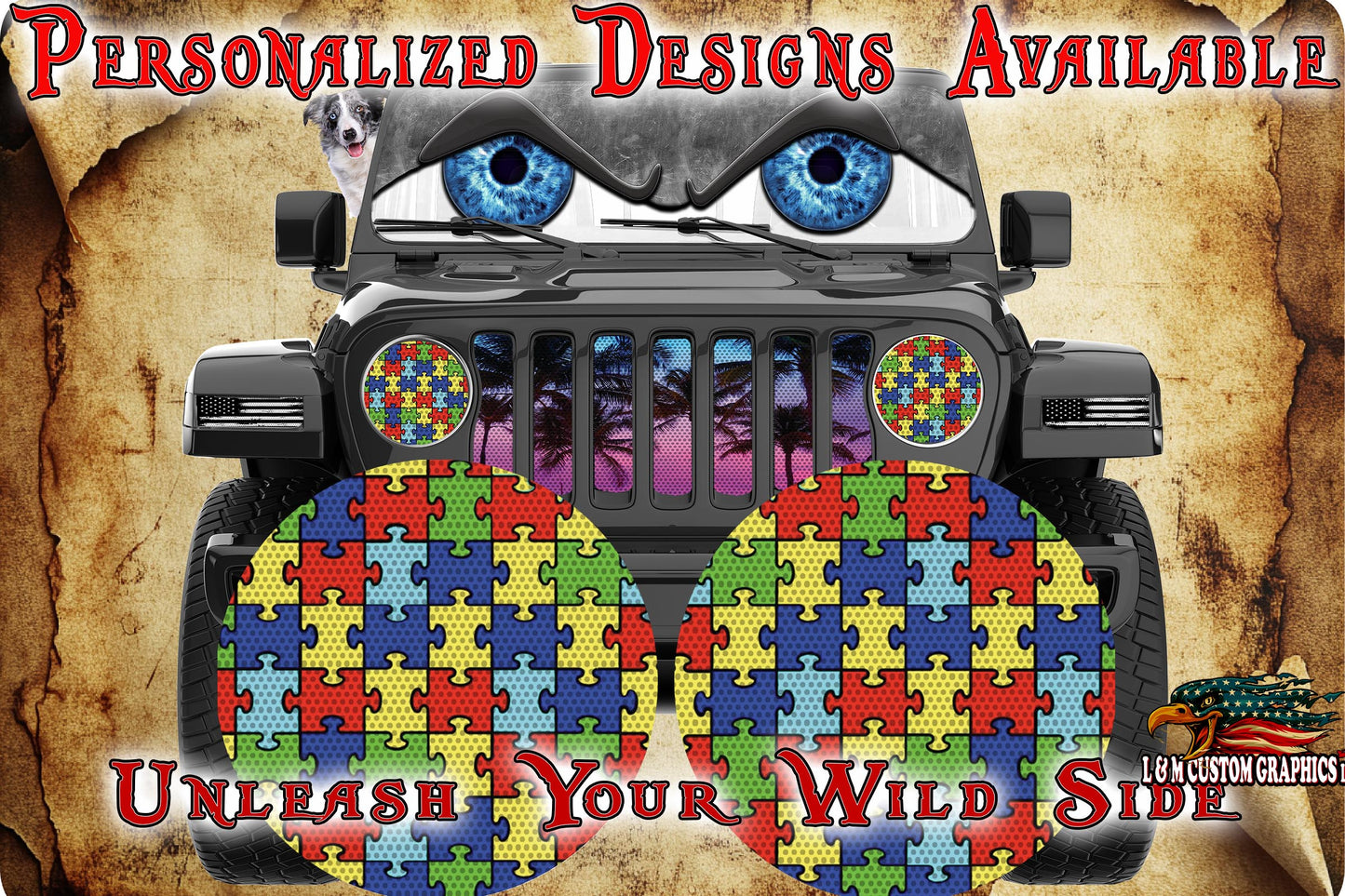 Autism awareness for a round headlight decal. 34