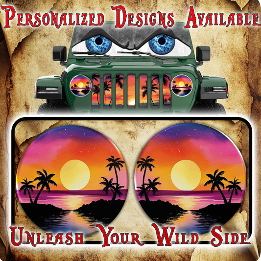 Beach sun round headlight decals 36