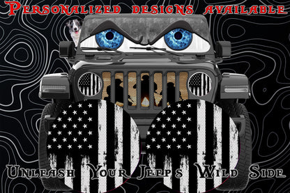 Black and white American flag headlight decal