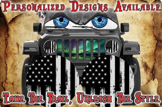 Black and white American flag headlight decal