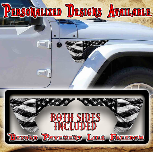 American flag fender vent decal for the JL or JT 2018 or newer