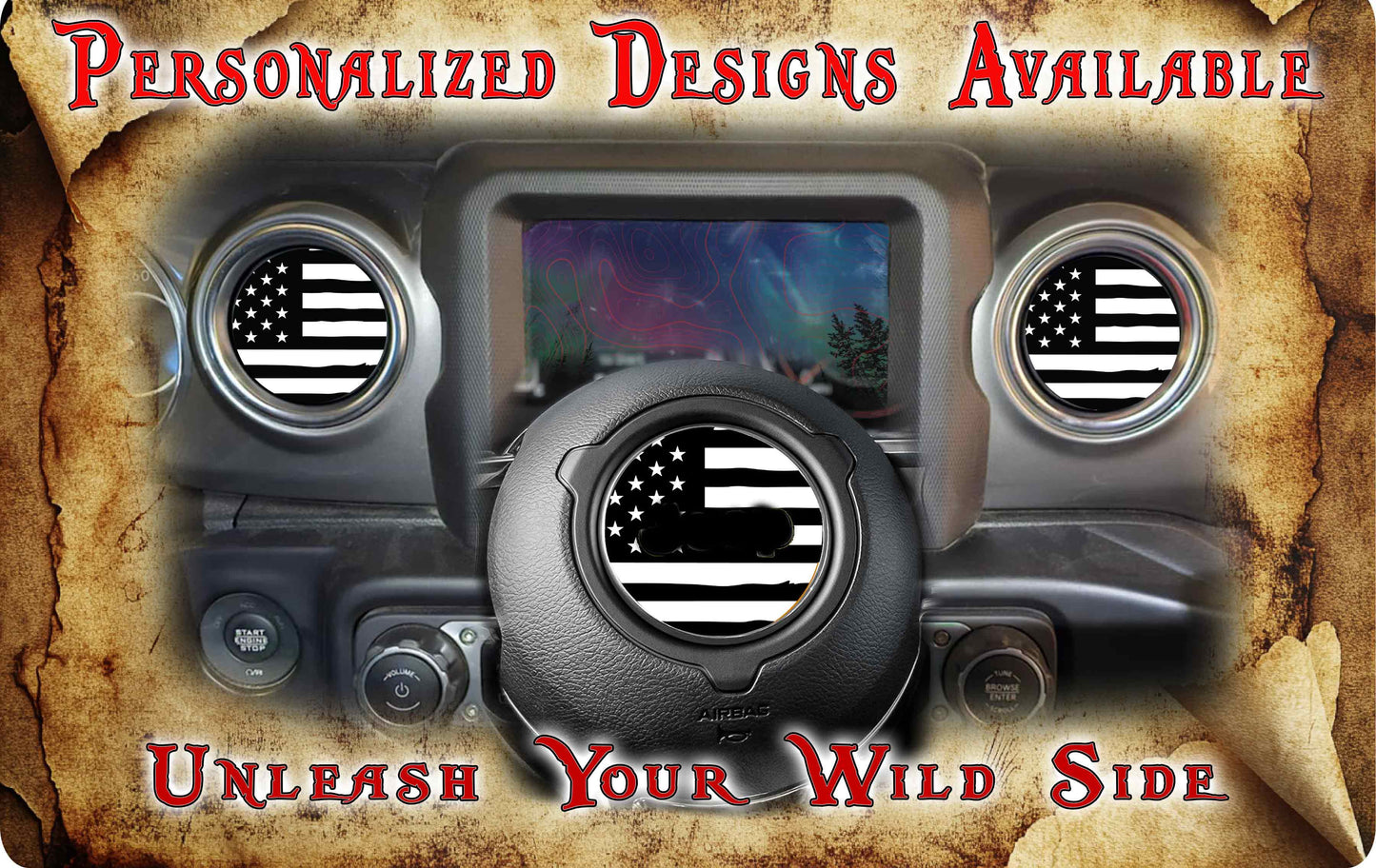 Steering wheel decal Black and white flag