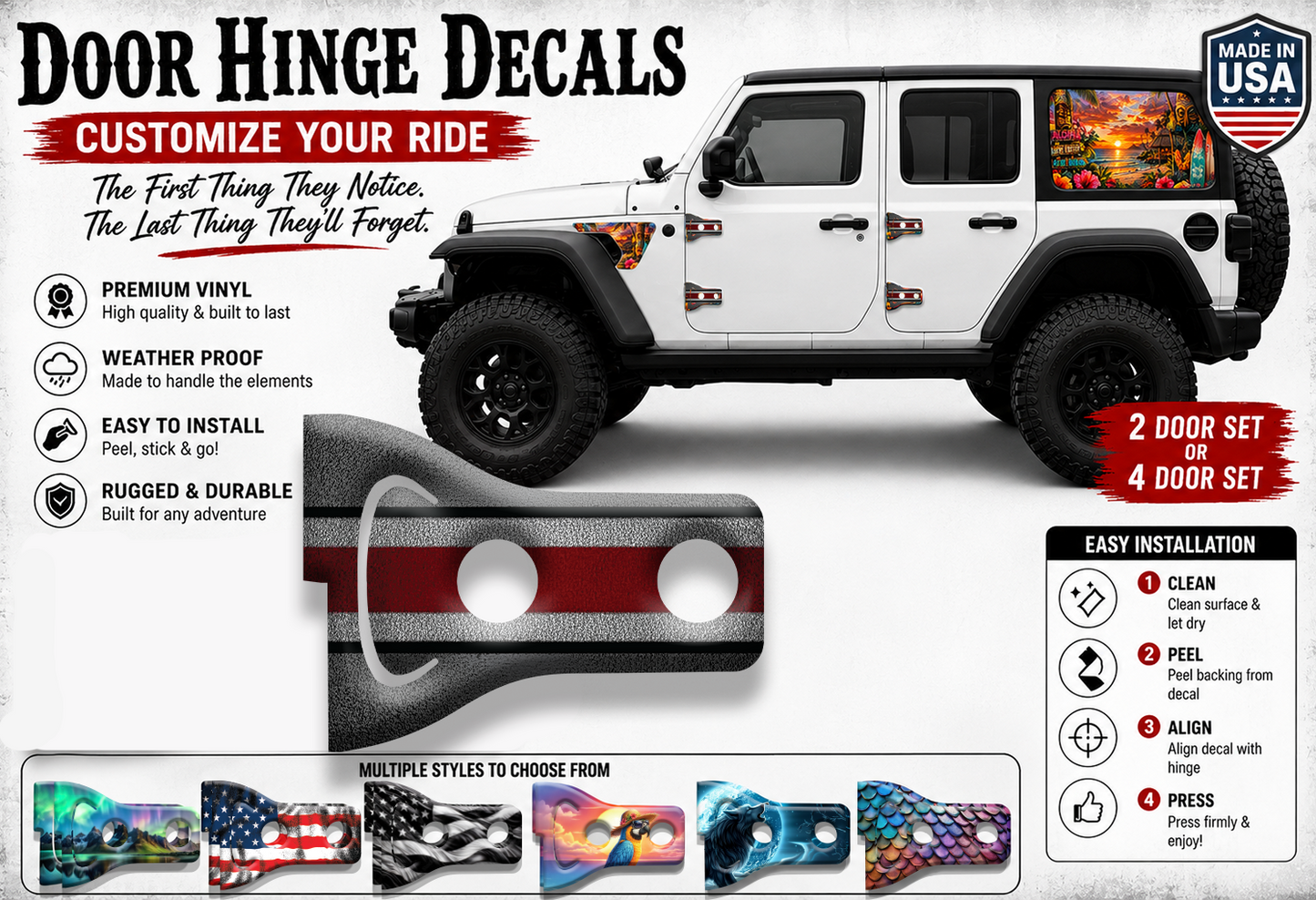 Scarlet and gray print Door hinge decals 49