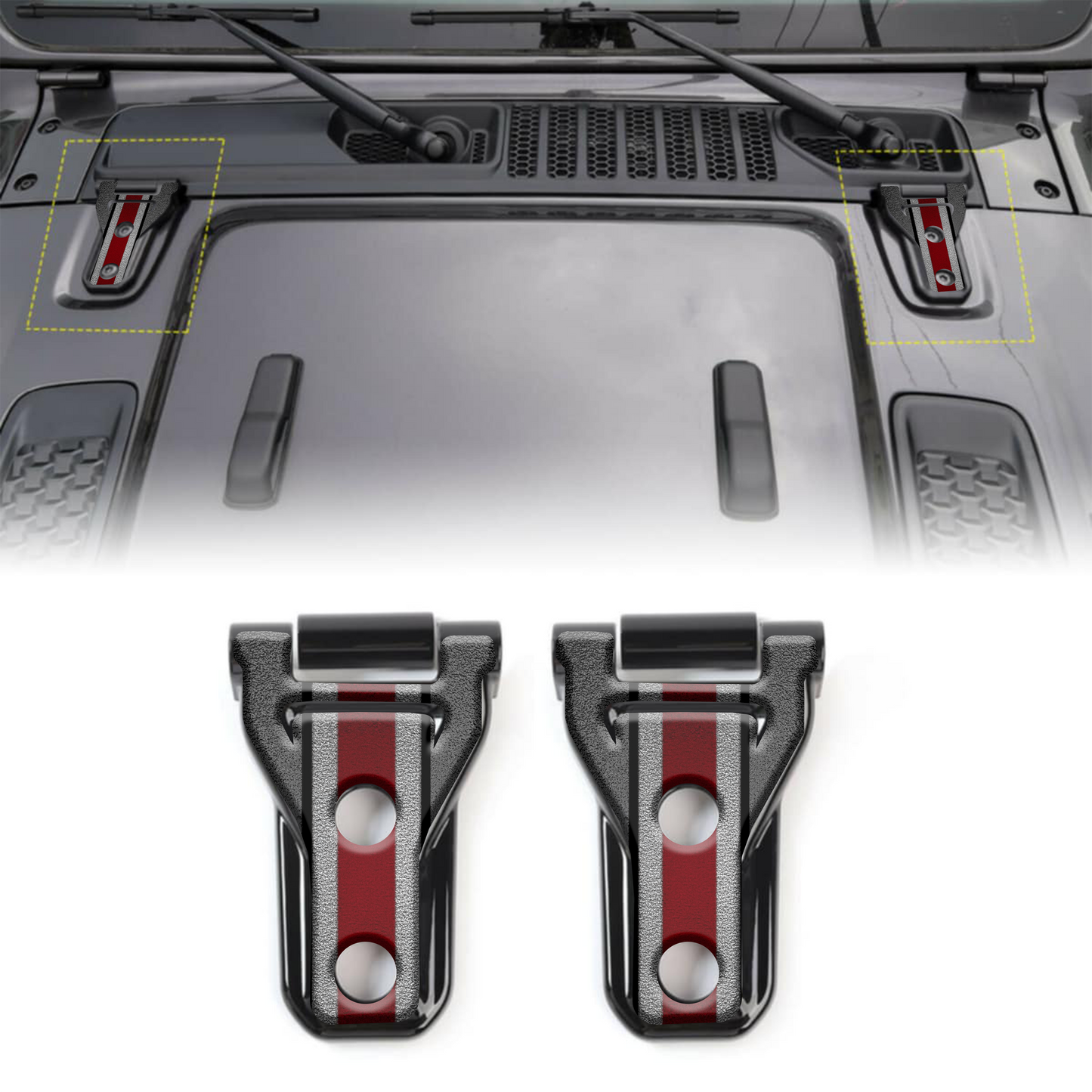 Scarlet and gray print hood hinge overlay decals 49