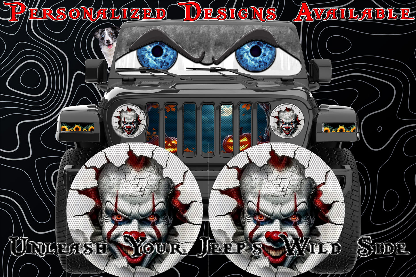 Clown face for a round beast headlight decal.