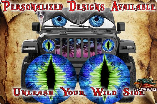 Blue green round headlight decals