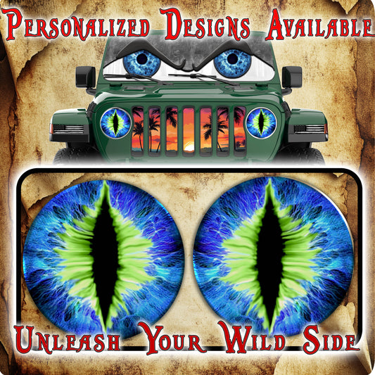 Blue green round headlight decals 54