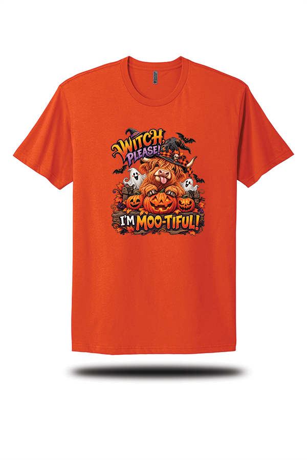 Witch, Please! I'm Moo-Tiful Highland Cow Halloween T-Shirt