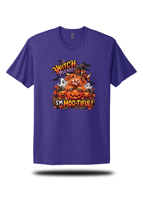 Witch, Please! I'm Moo-Tiful Highland Cow Halloween T-Shirt