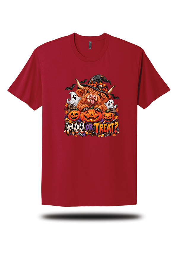 Moo or Treat? Highland Cow Halloween Graphic T-Shirt