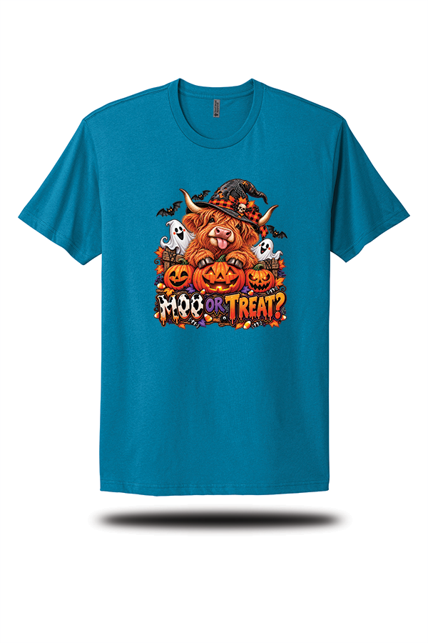 Moo or Treat? Highland Cow Halloween Graphic T-Shirt