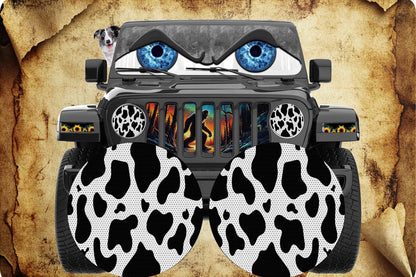 Cow print round headlight decals