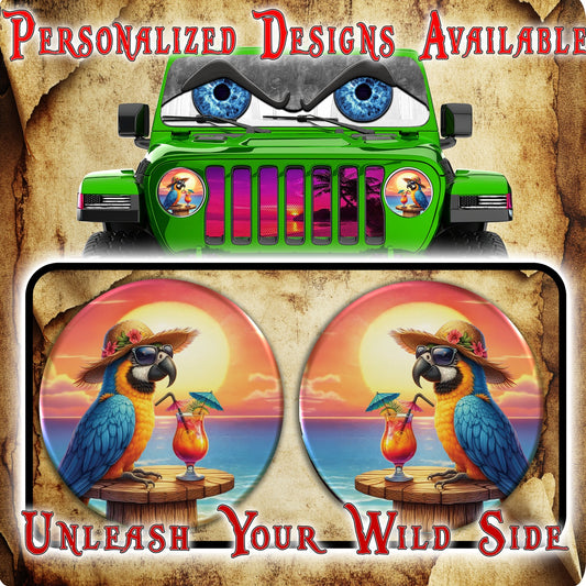Beach Parrot sunset eyes for a round headlight decal 168
