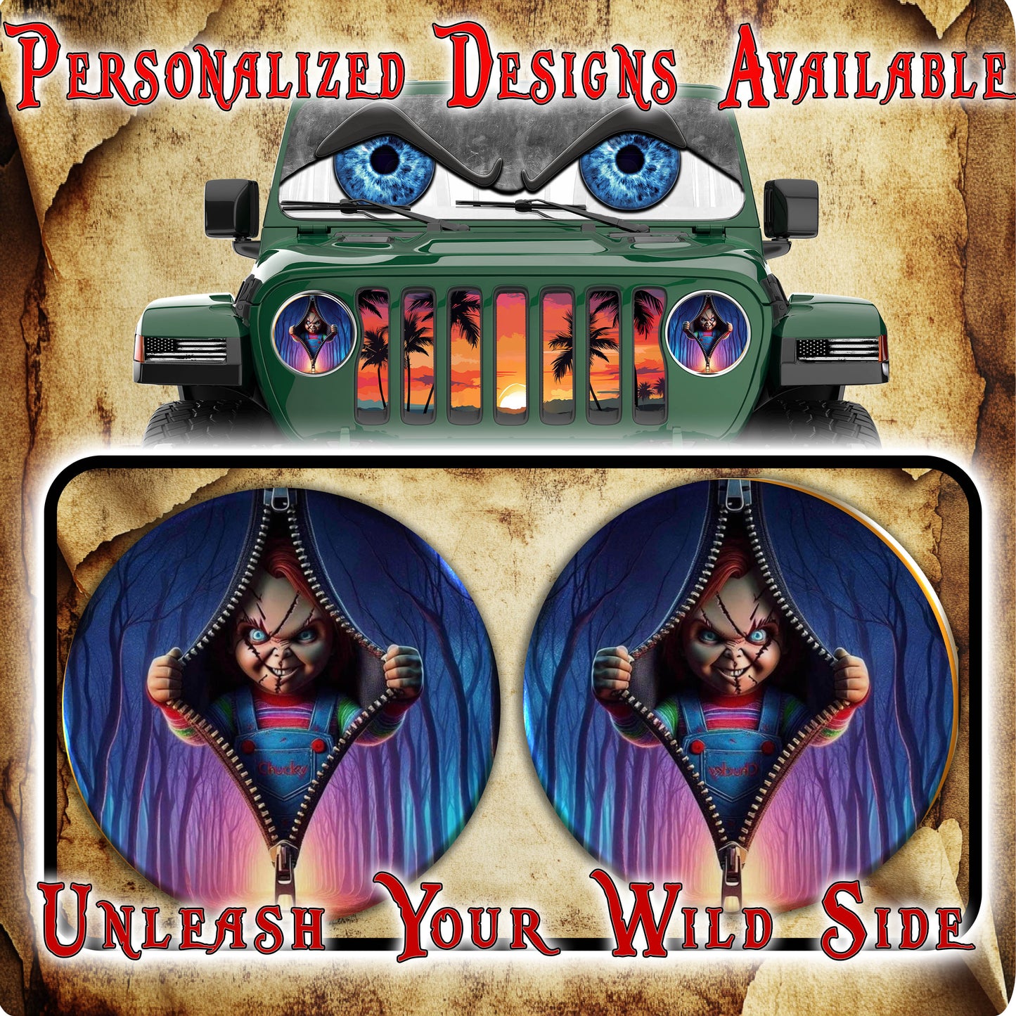 Chucky opens the curtain for a round beast headlight decal 68