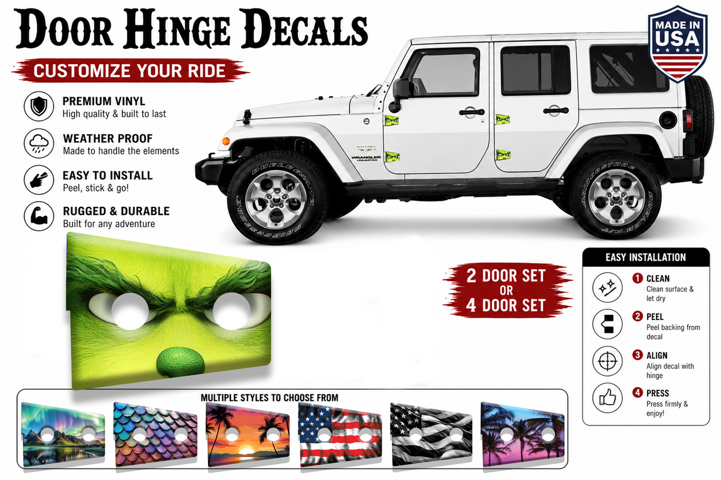 Custom door hinge decals