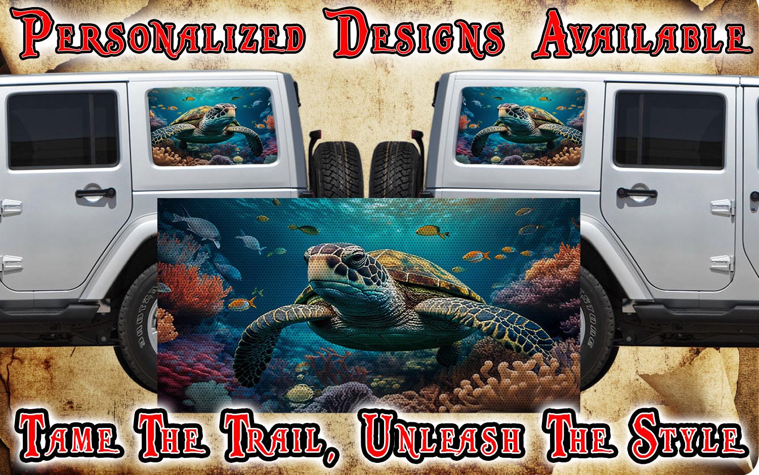 Sea Turtle Rear quarter window see through graphic. – L & M custom ...