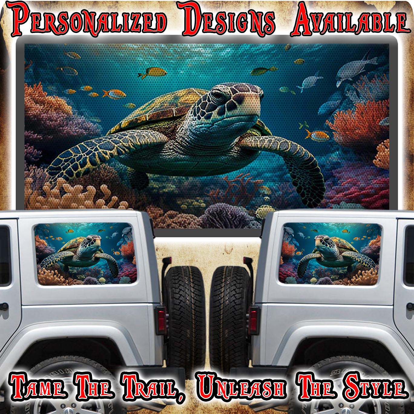 Sea Turtle Rear quarter window see through graphic. – L & M custom ...