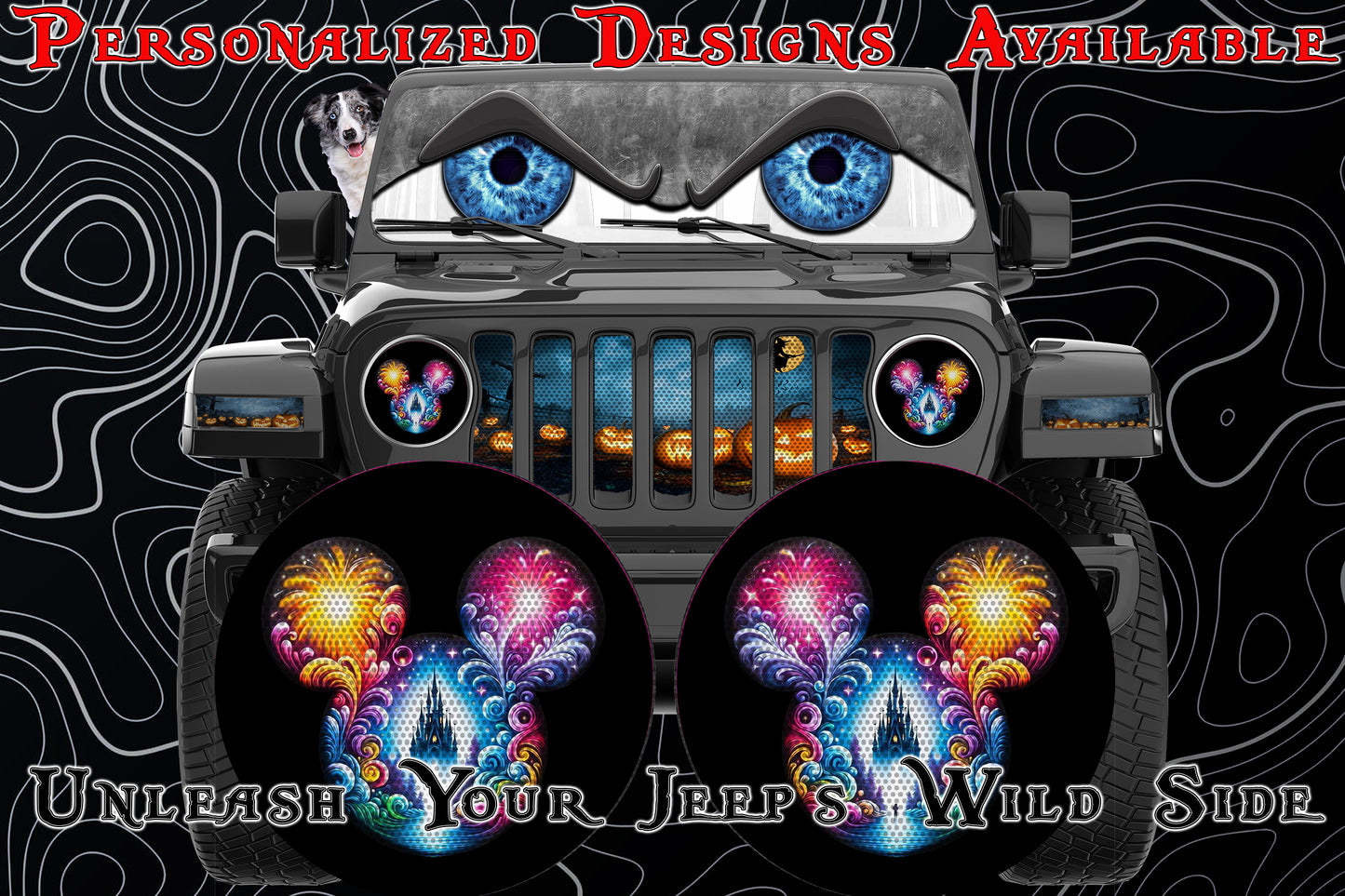 Mouse ears round headlight decals