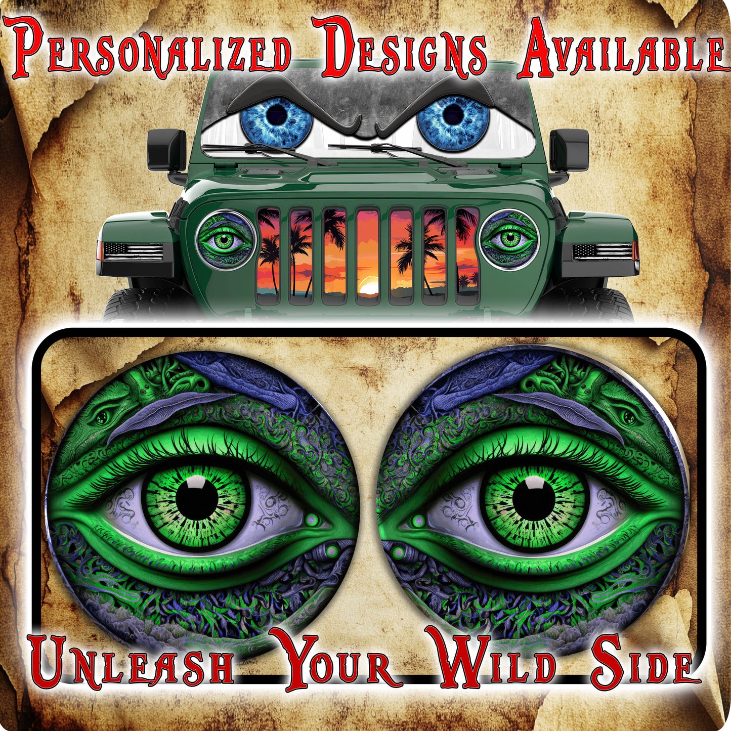 Real eye green headlight decals 86