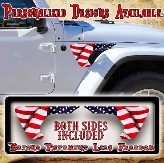 American flag fender vent decal for the JL or JT 2018 or newer