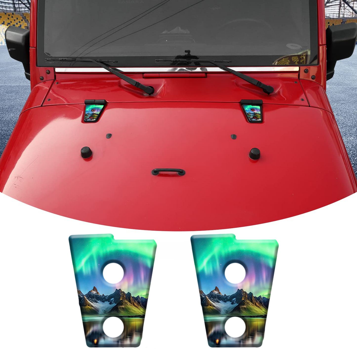Northern lights mountains hood hinge overlay decals 9