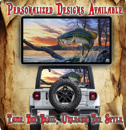 Jumping bass rear window see through graphic.