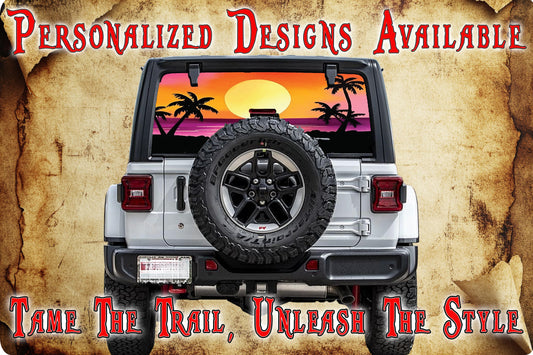 Beach sunrise Rear window see through graphic.