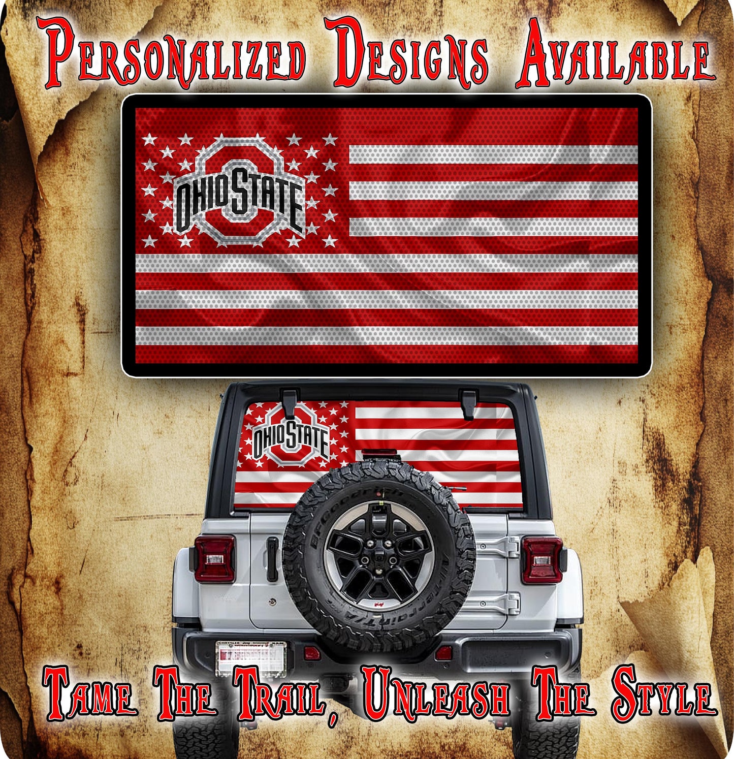 Ohio flag Rear window see through graphic.