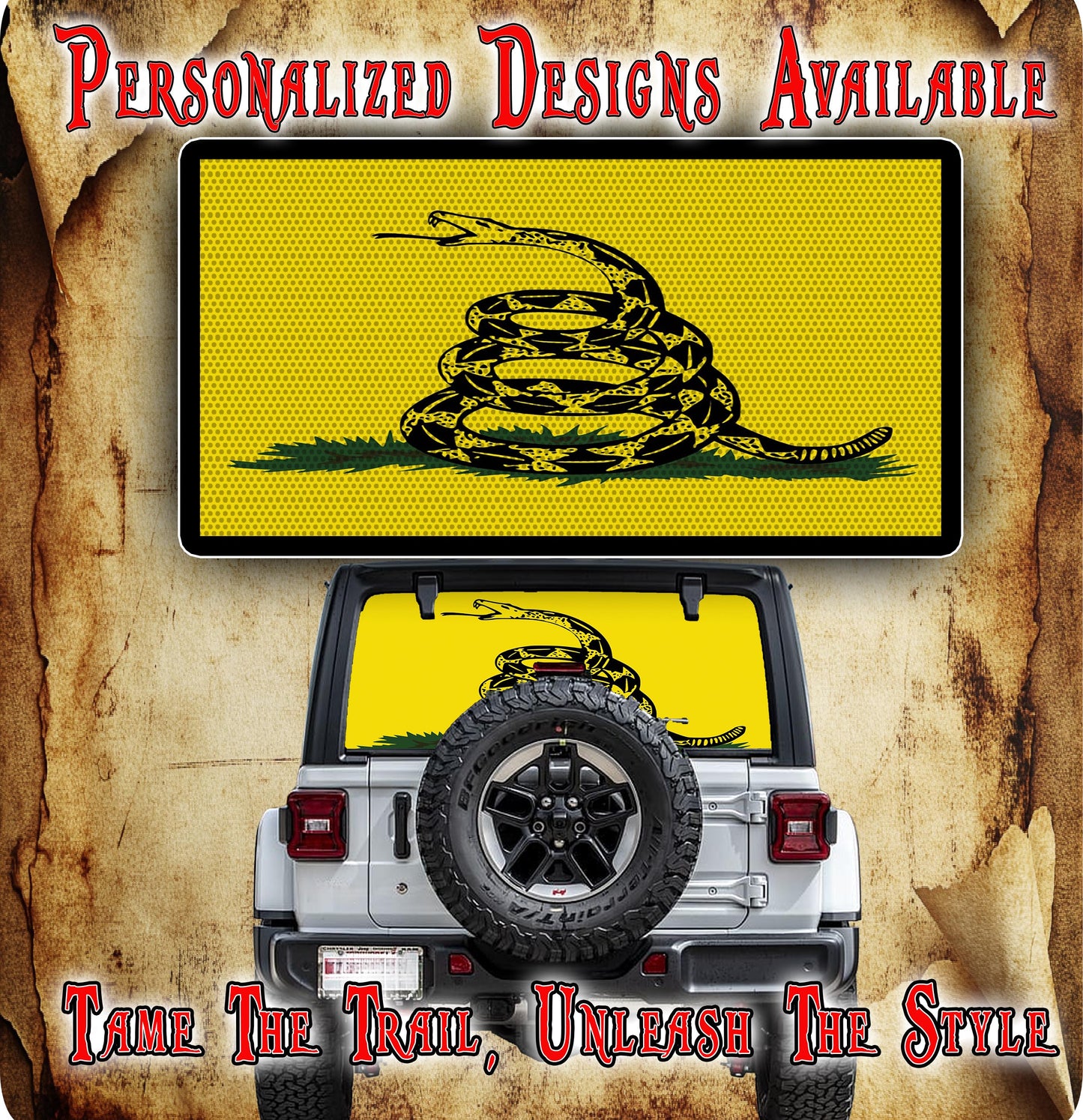 Don't tread on me flag Rear window see through graphic