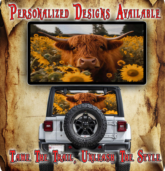 Highland cow Rear window see through graphic.