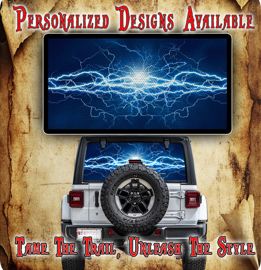 Blue lighting Rear window see through graphic.