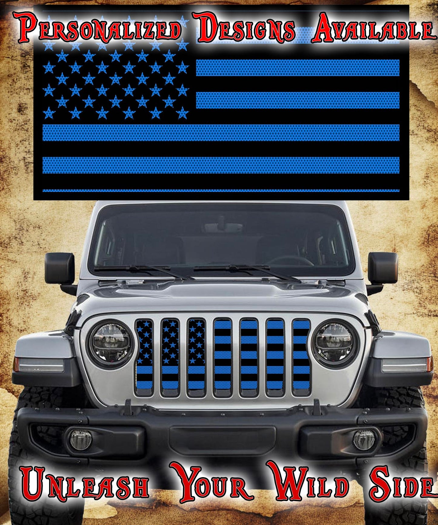 Blue and Black Flag grill insert