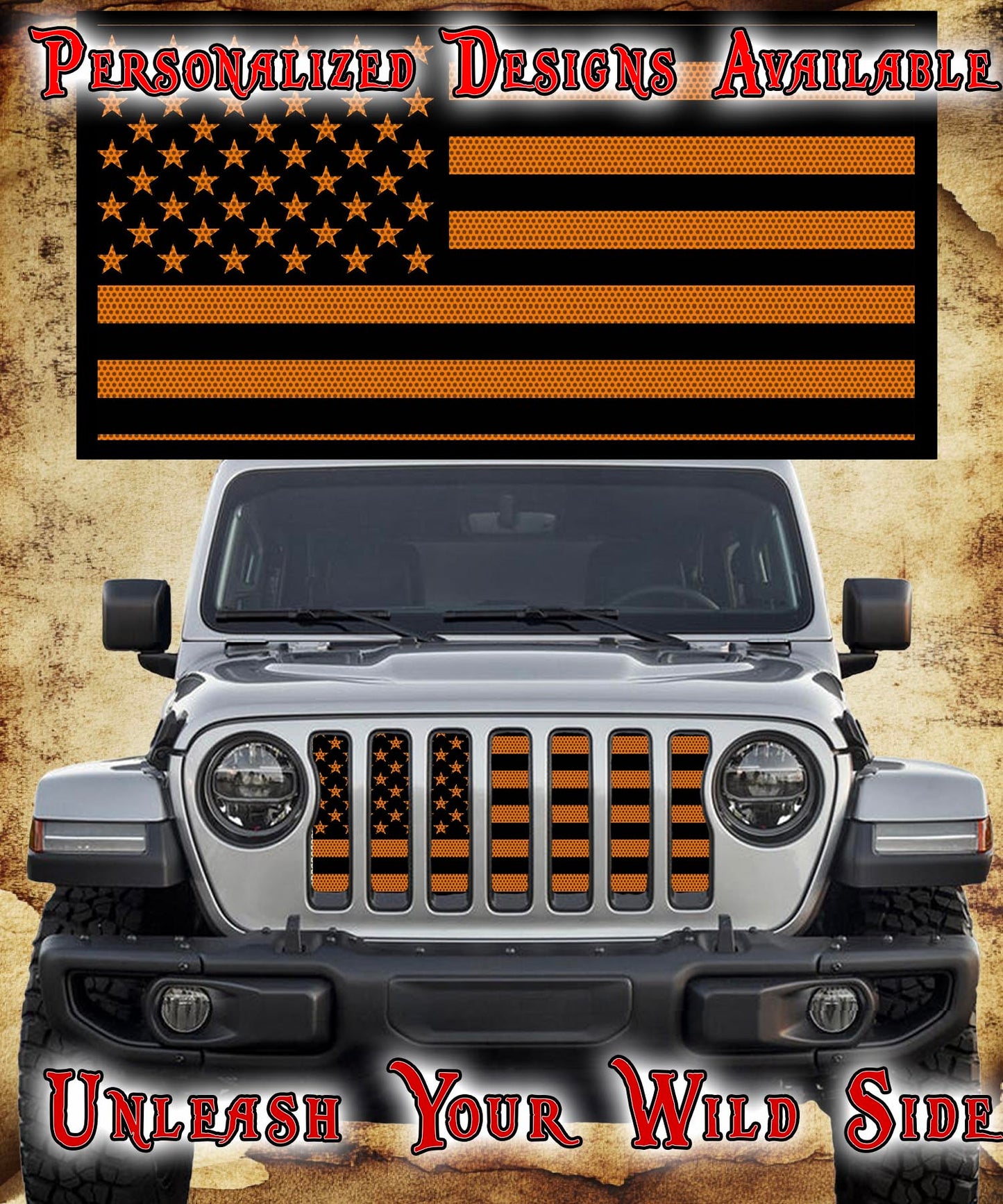 Orange and Black Flag grill insert