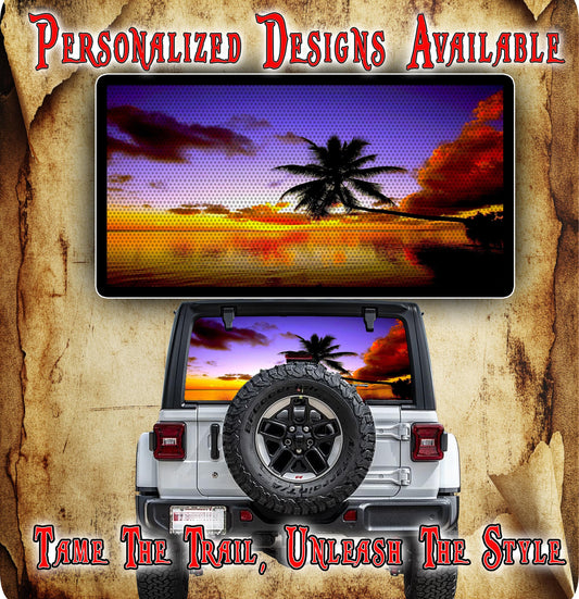 Beach sunrise Rear window see through graphic.