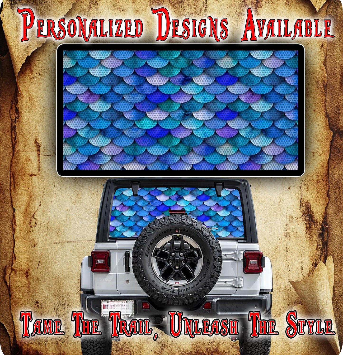 mermaid scale Rear window see through graphic.