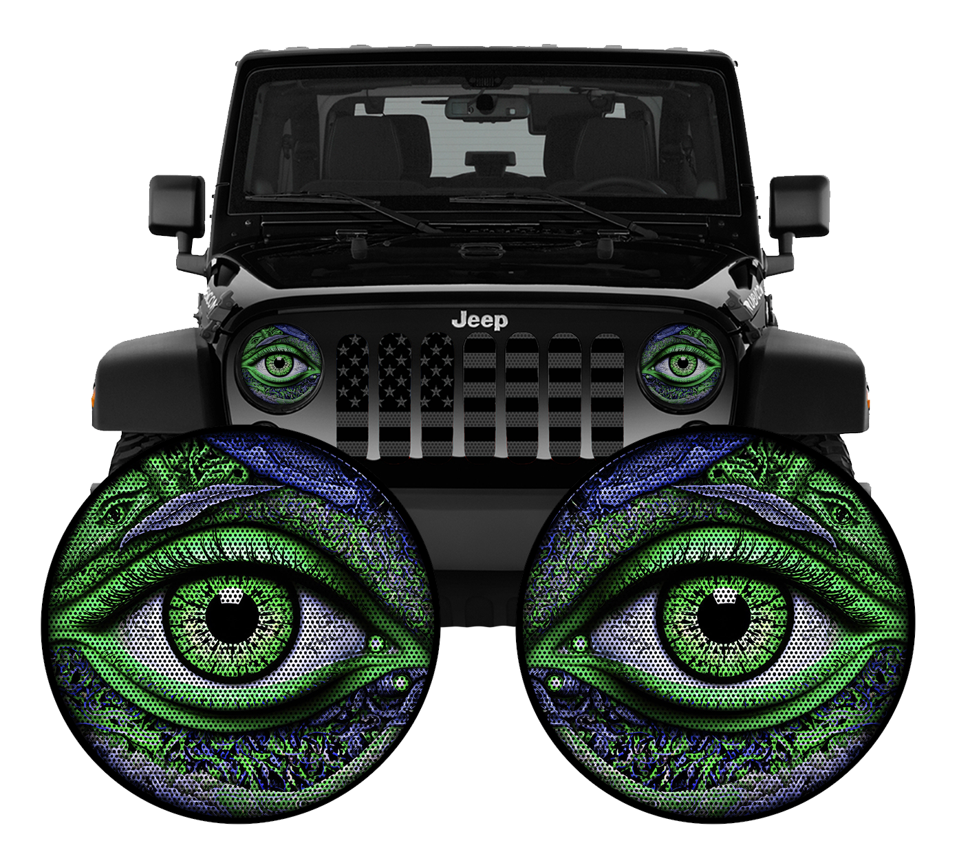 Real eye green headlight decals