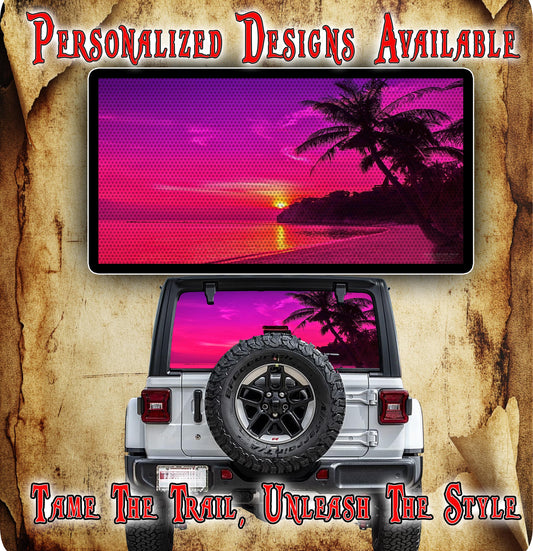 Beach sunrise Rear window see through graphic.