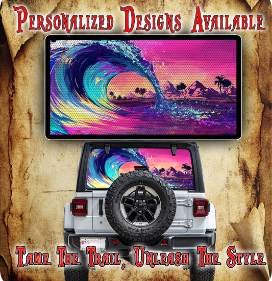 Beach sunrise Rear window see through graphic.