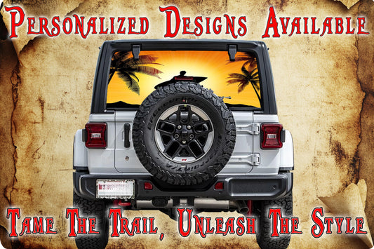 Beach sunrise Rear window see through graphic.