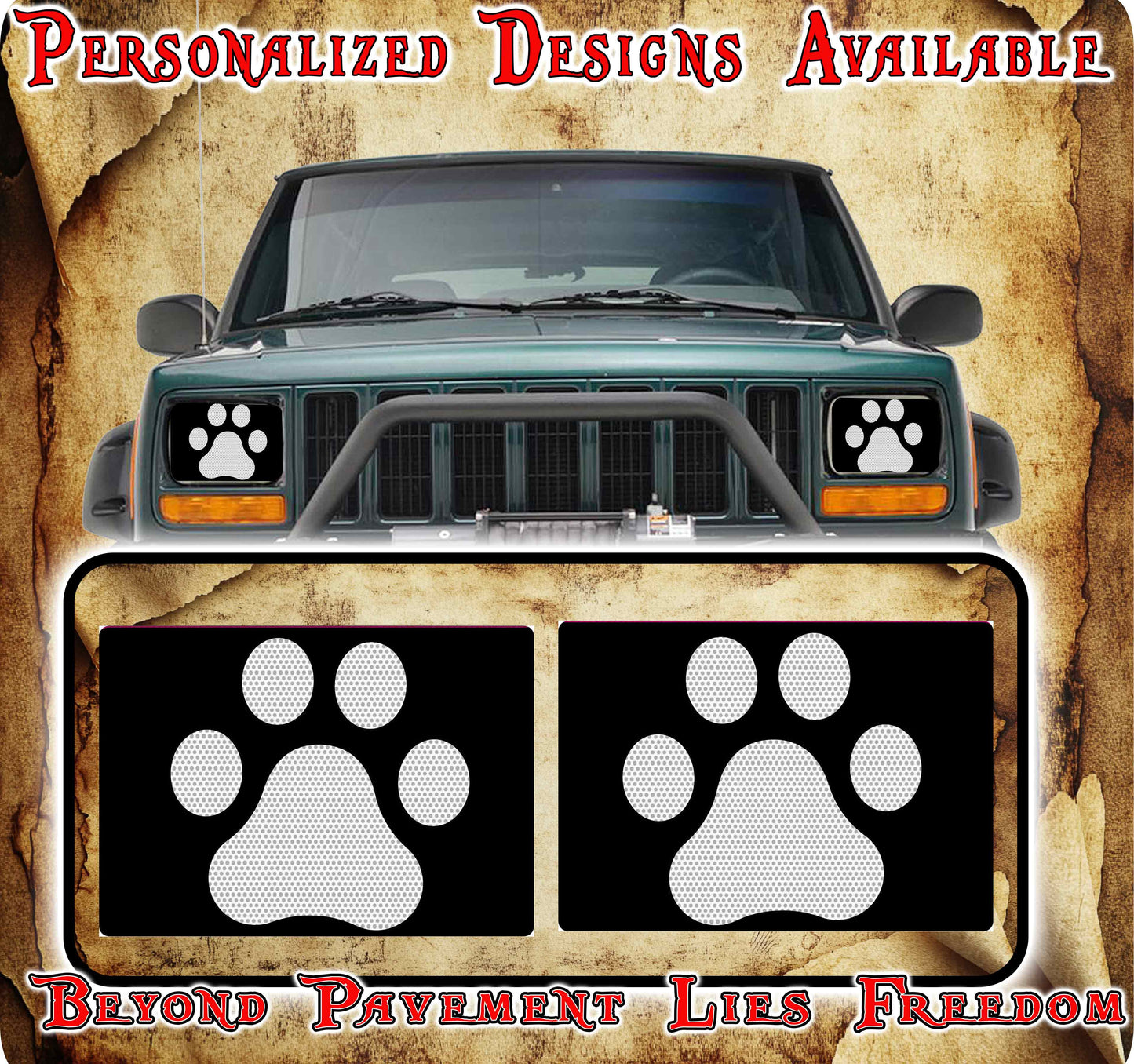 White paw print decals for YJ or 5x7 headlights