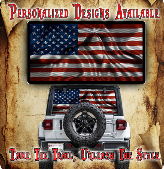 American flag Rear window see through graphic.